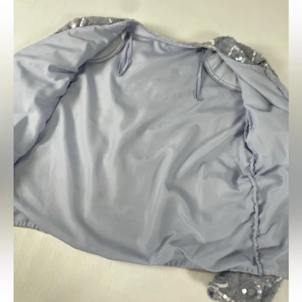 Vintage Beaded Evening wear ladies sequined jacket Coat Blazer Sky‎ Blue Amazing - Picture 13 of 16